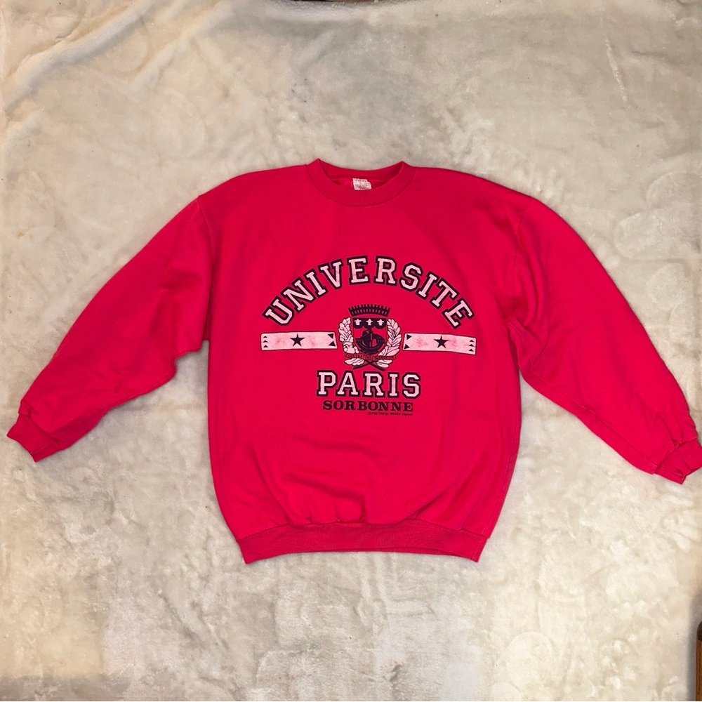 Vintage 90s Pink Universite Paris Sorbonne Crewneck Sweatshirt Size XL